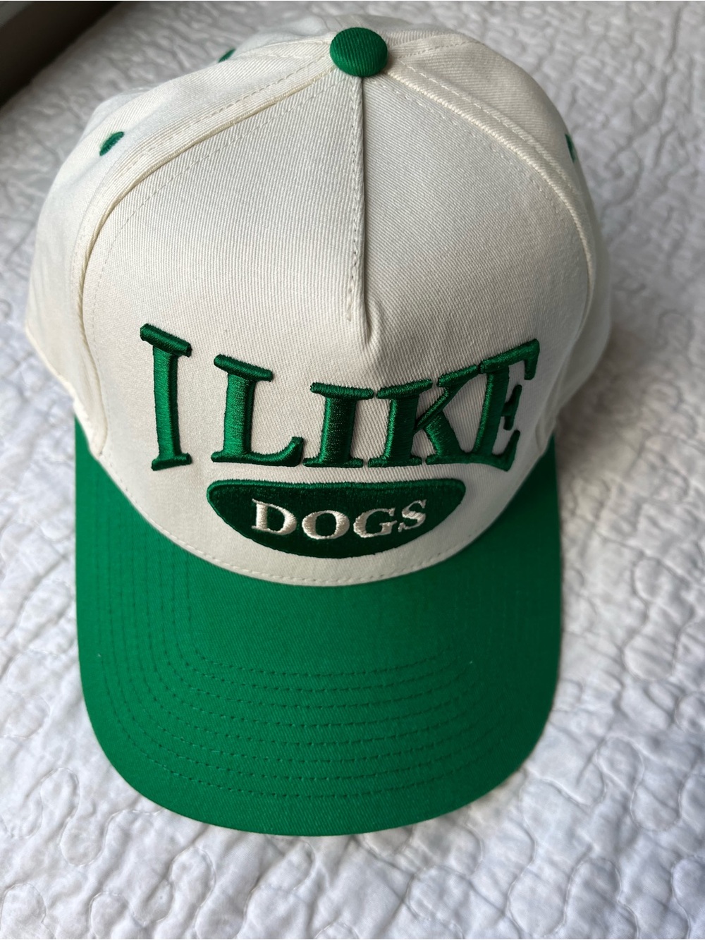 I LIKE DOGS Green and White Baseball Cap